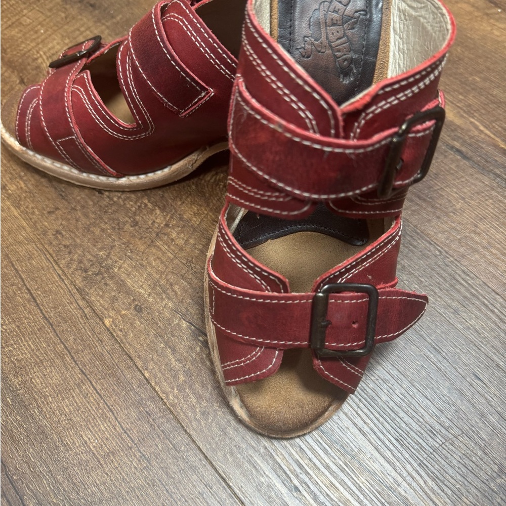 Freebird red Leather Sandals with Buckle Straps